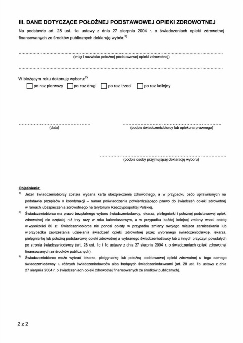 Deklaracja wyboru położnej Deklaracja wyboru położnej